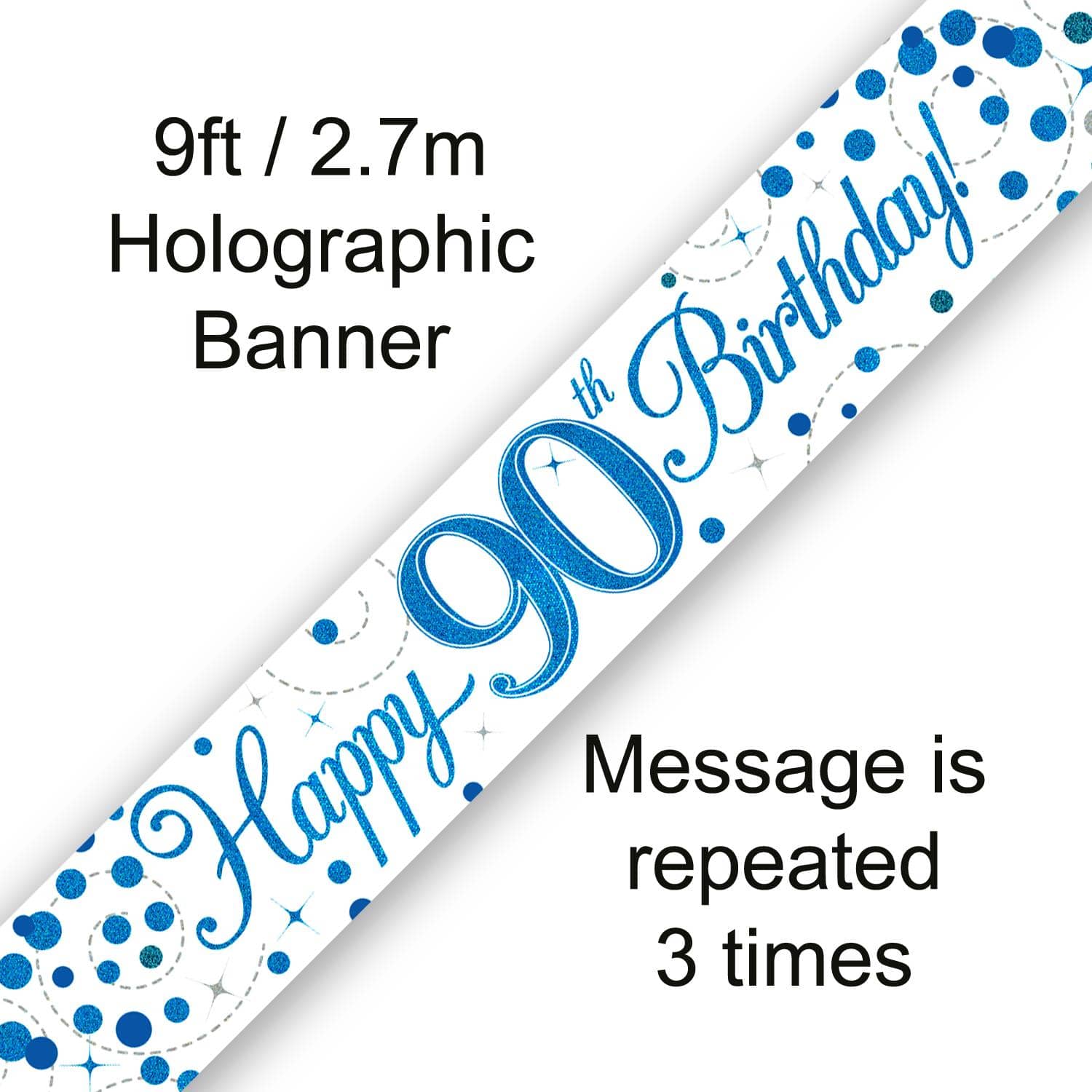 Happy 90th Birthday Blue Fizz 9ft Banner