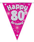 80th Birthday Bunting Pink - 11 Flags 3.9M