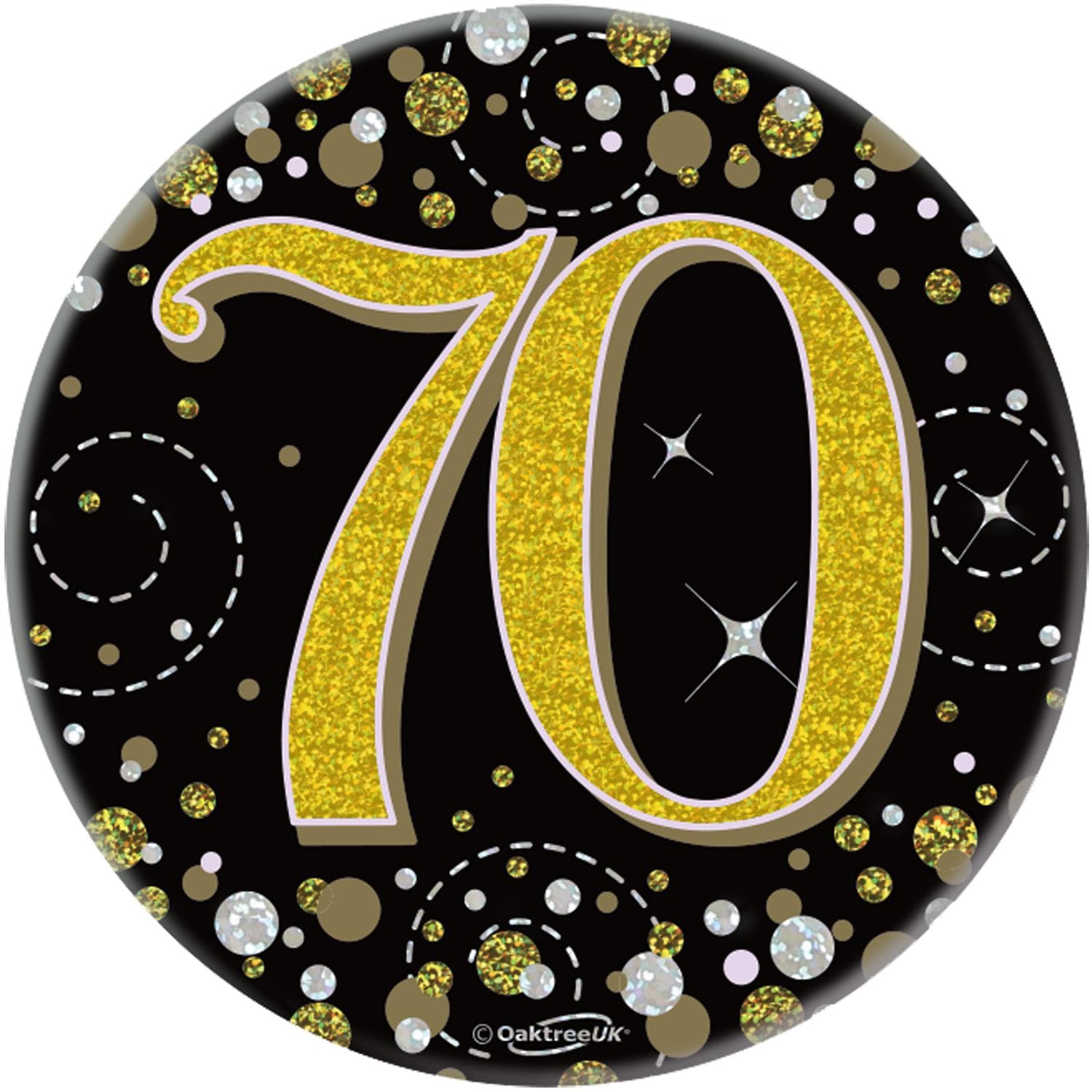 70th Birthday Sparkling Black Gold Fizz Badge