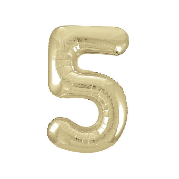 Gold Number 5 Shaped Foil Balloon 34'', Packaged