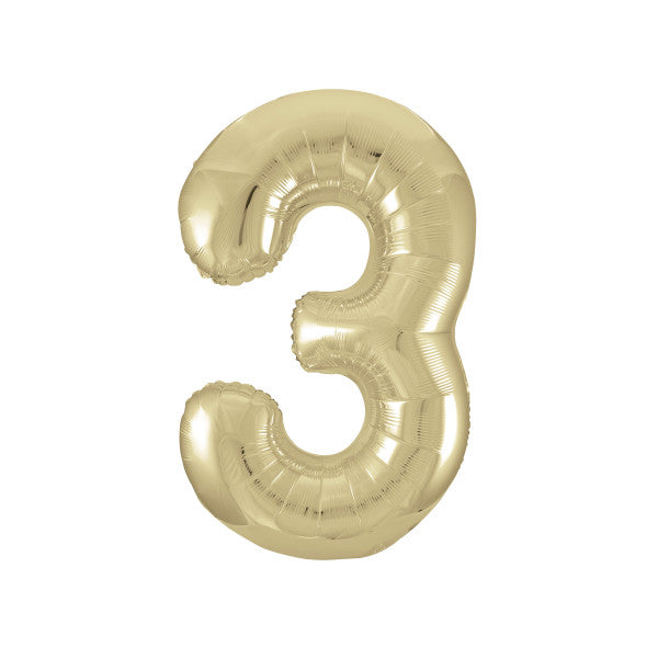 Champagne Gold Number 3 Shaped Foil Balloon 34'', Packaged