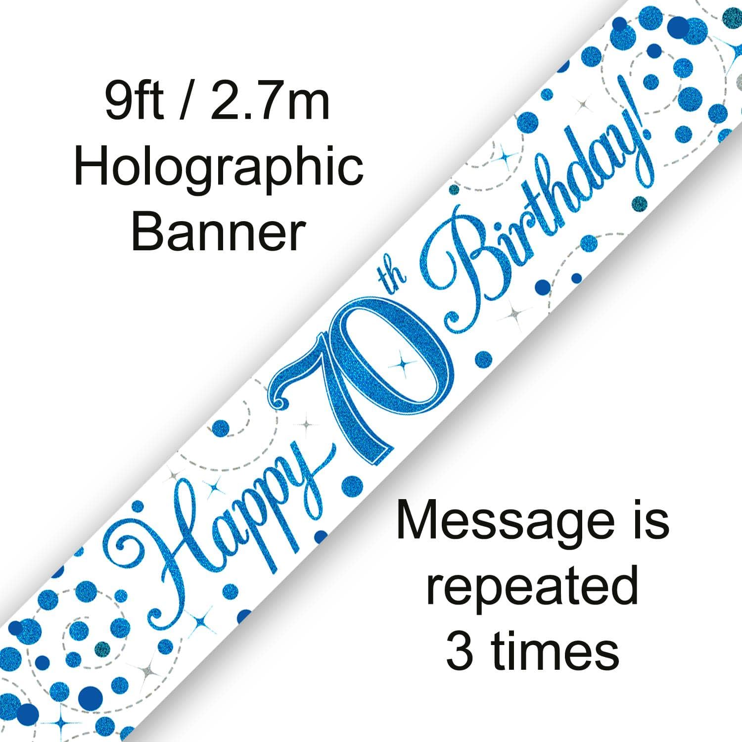 Happy 70th Birthday Blue Fizz 9ft Banner