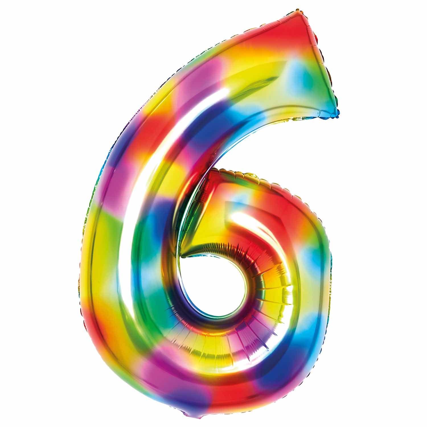 Bright Rainbow Number 6 Foil Balloons 34"