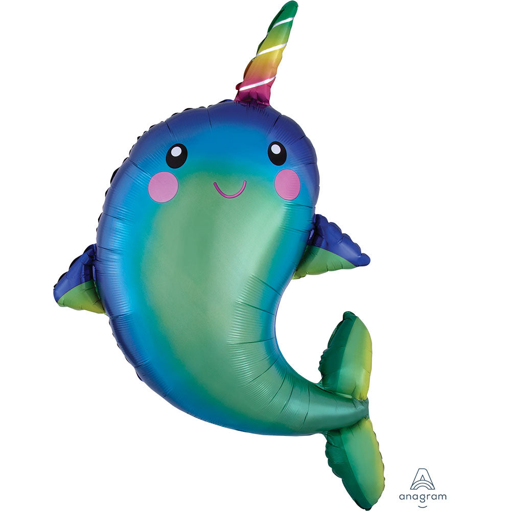 39'' Happy Narwhal Supershape Foil Balloon
