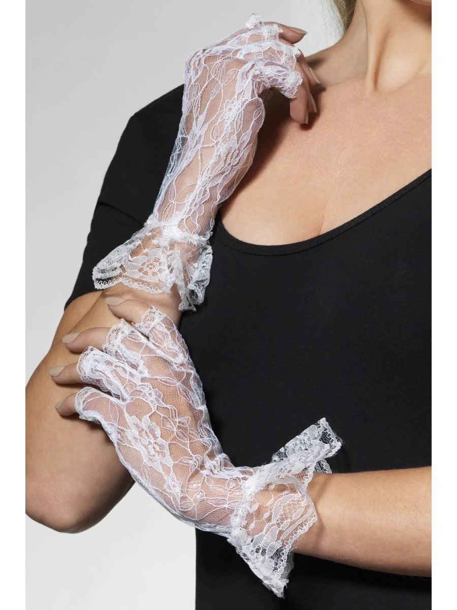 Fingerless Lace Gloves White