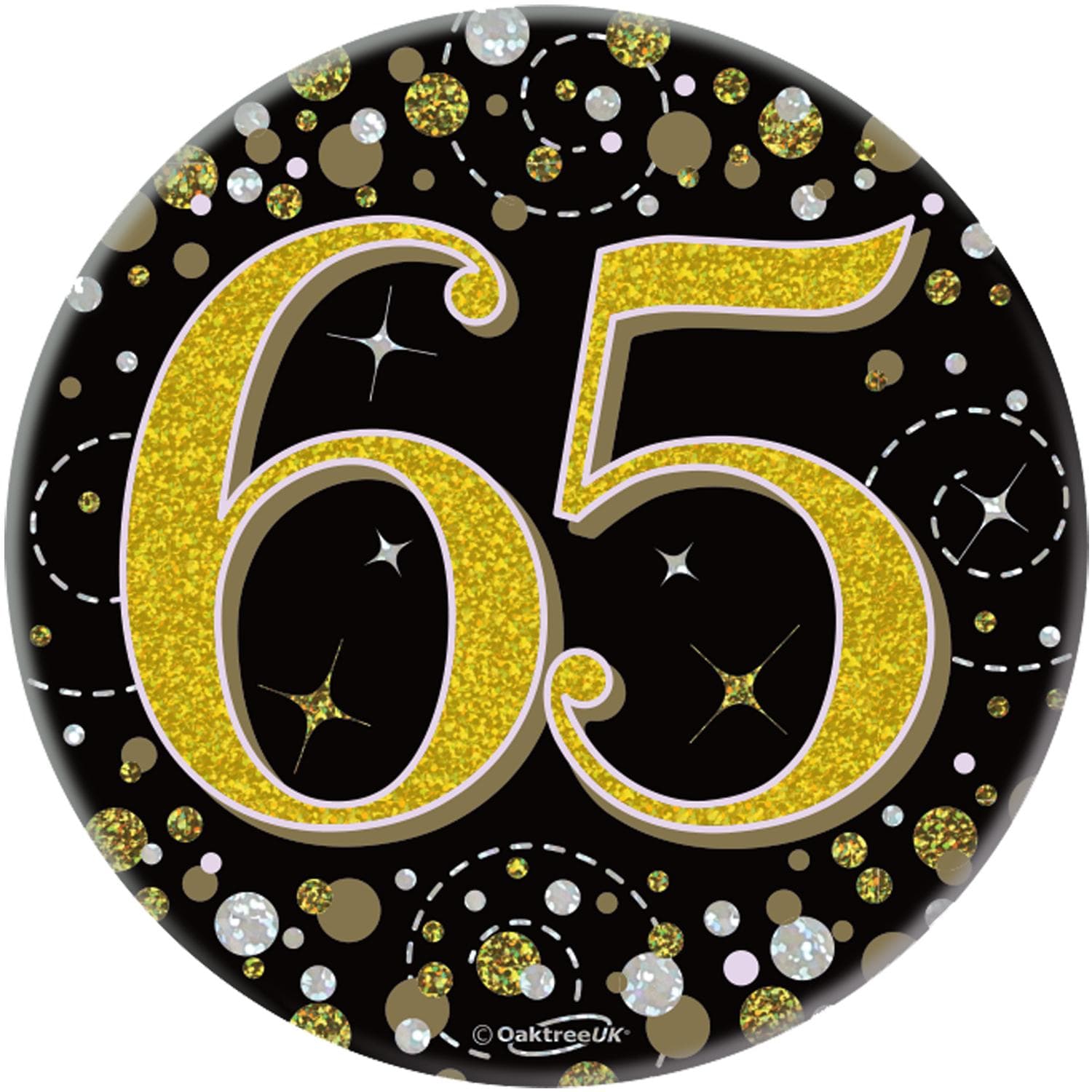 65th Birthday Sparkling Black Gold Fizz Badge