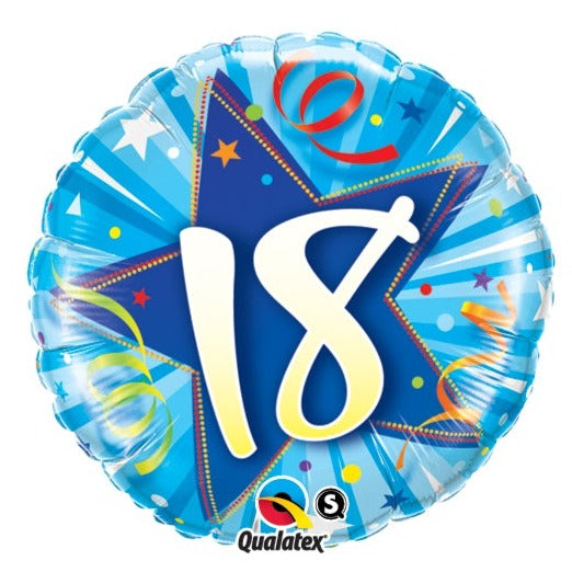 18'' 18th Birthday Shining Star Bright Blue Foil Balloon