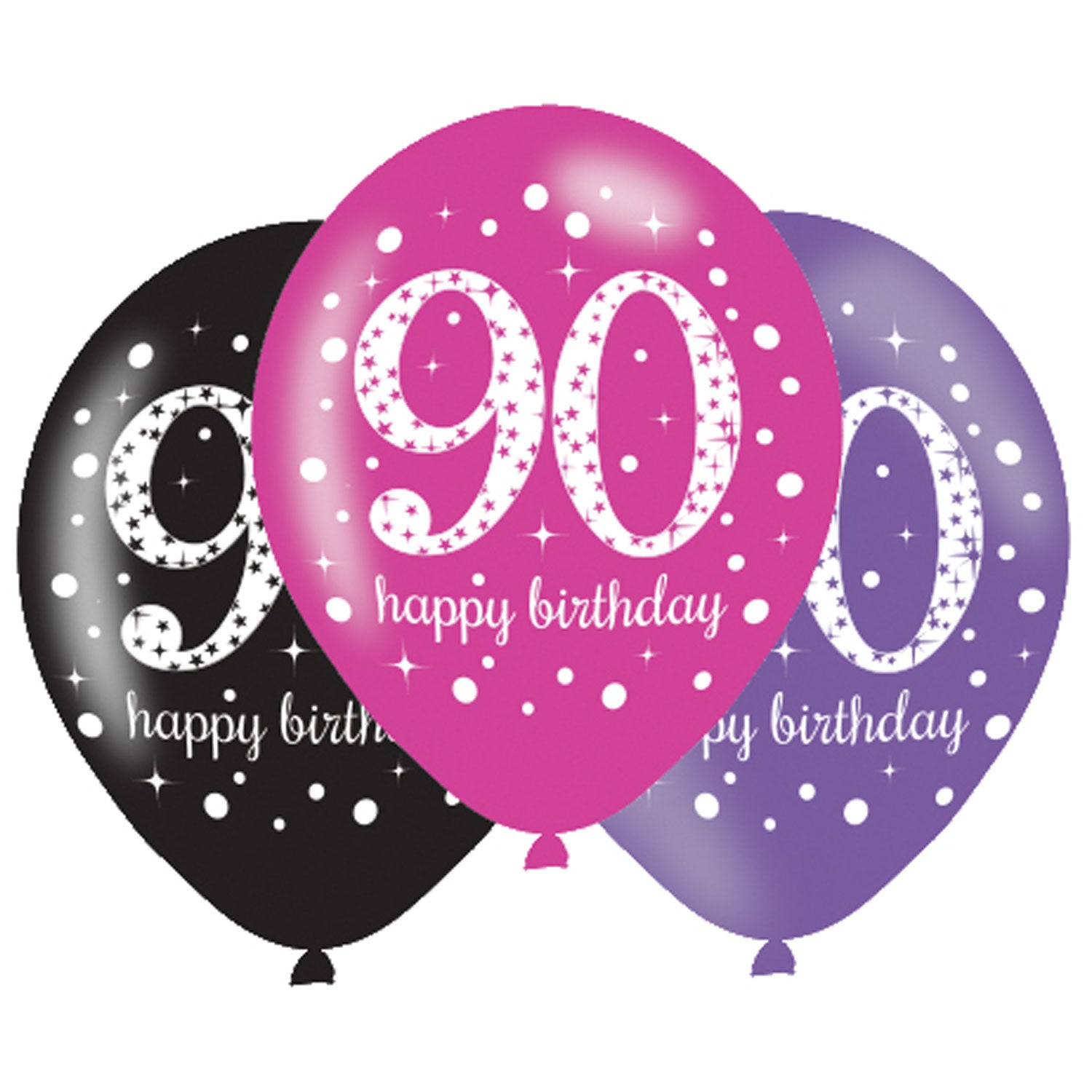 Pink Sparkling 90th Happy Birthday Latex Balloons 6pk