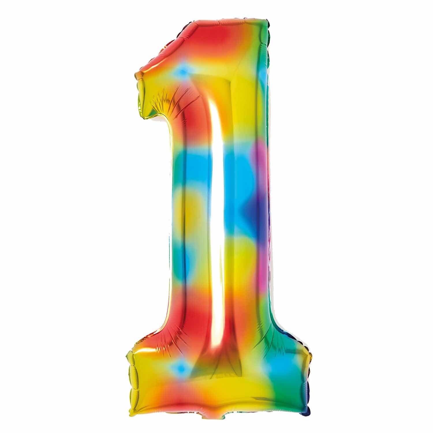 Bright Rainbow Number 1 Foil Balloons 34"