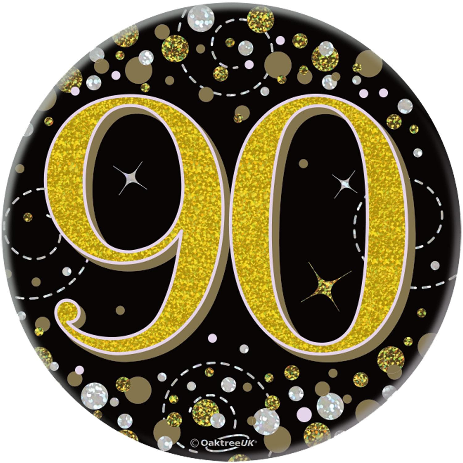 90th Birthday Sparkling Black Gold Fizz Badge