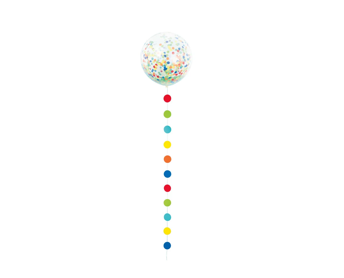 Clear Giant Balloon with Rainbow Confetti and Dots Tassel, 24''