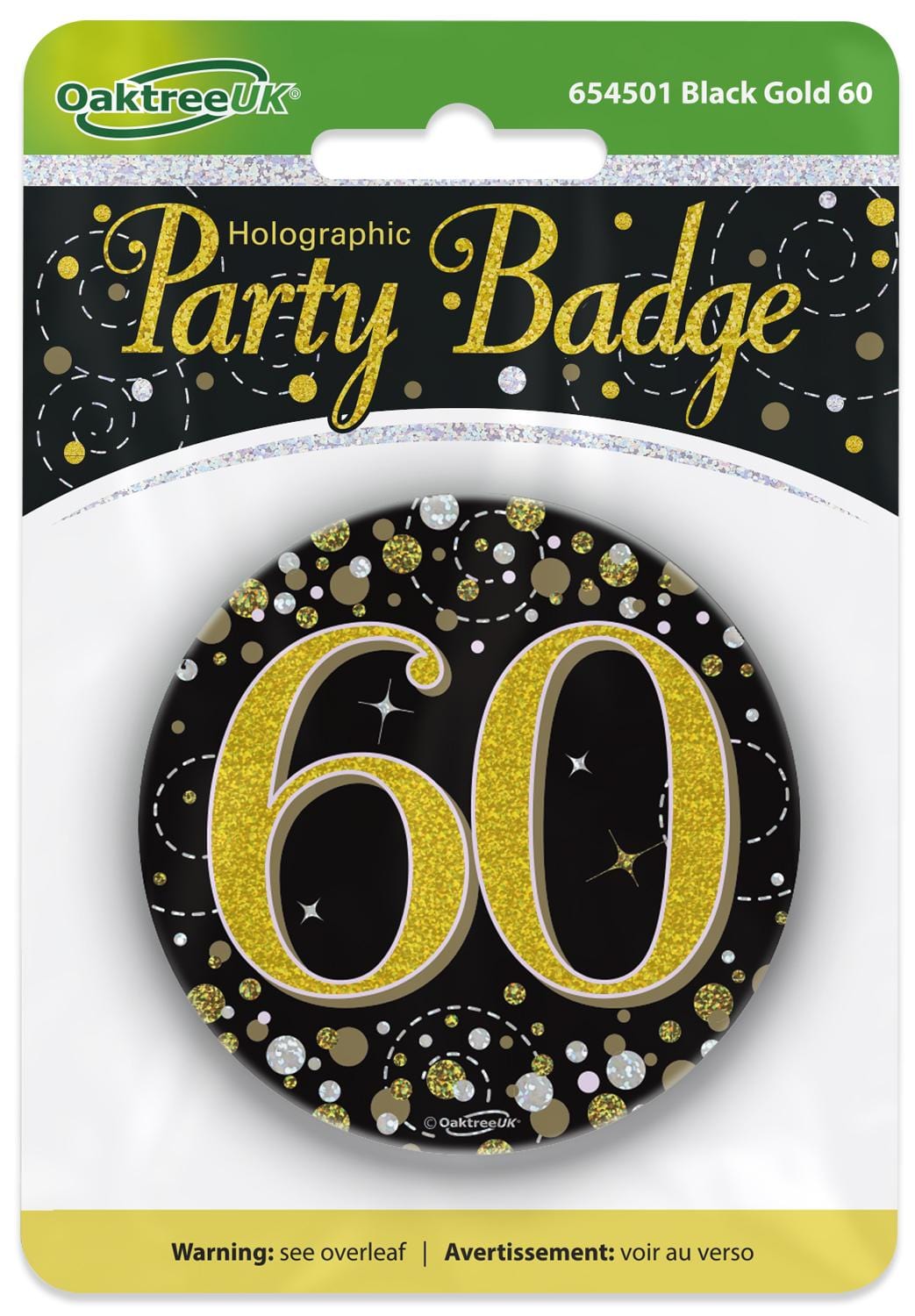 60th Birthday Sparkling Black Gold Fizz Badge