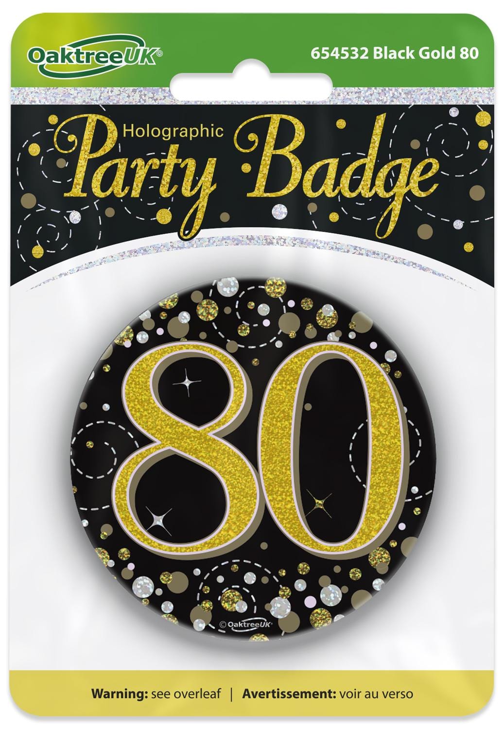 80th Birthday Sparkling Black Gold Fizz Badge