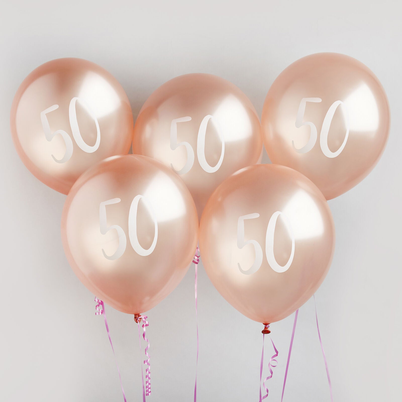 Rose Gold Number 50 Latex Balloons 5pk