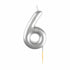 #6 Metallic Silver Finish Numerical Candles 6 cm