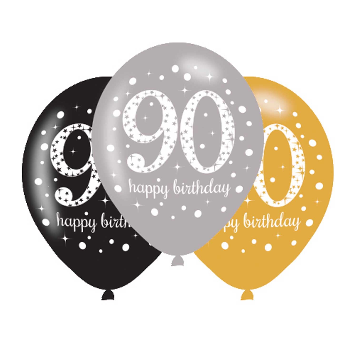Gold Sparkling Happy 90th Birthday Latex Balloons