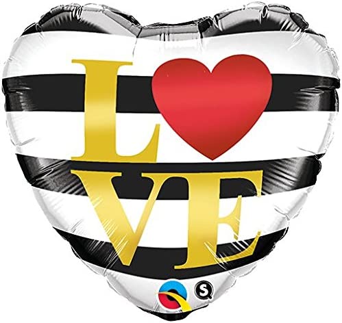 18'' Love Heart shaped foil balloon with black stripes.