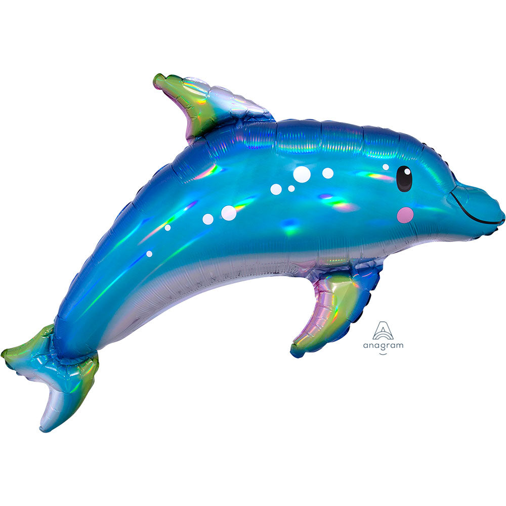 29'' Iridescent Blue Dolphin SuperShape Foil Balloon