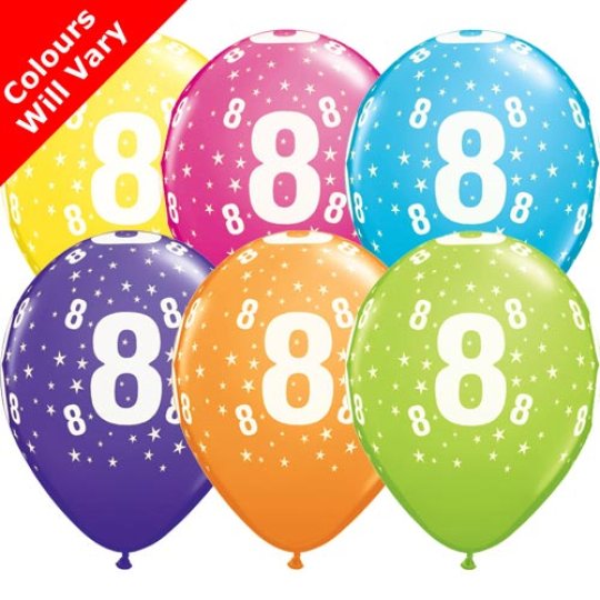 Assorted Colours Latex Balloons 6pk - Age 8