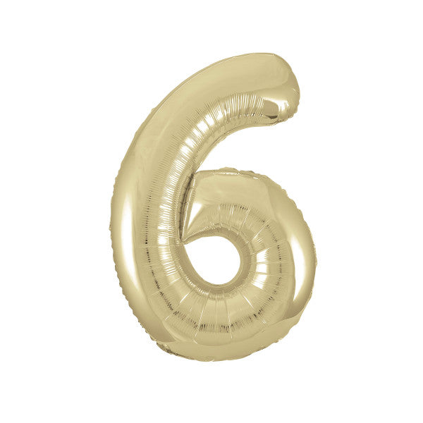 Gold Number 6 Shaped Foil Balloon 34'', Packaged