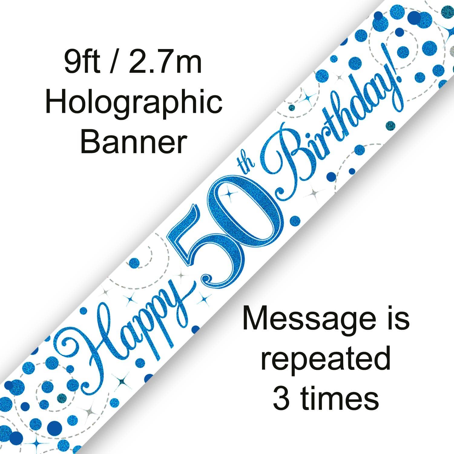Happy 50th Birthday Blue Fizz 9ft Banner