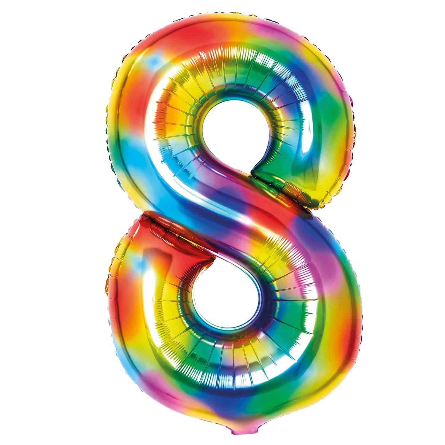Bright Rainbow Number 8 Foil Balloons 34"
