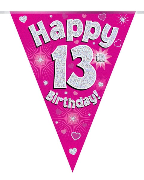 13th Birthday Bunting Pink - 11 Flags 3.9M