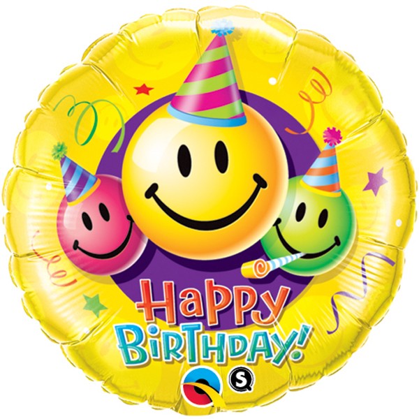 18'' Birthday Smiley Faces Foil Balloon