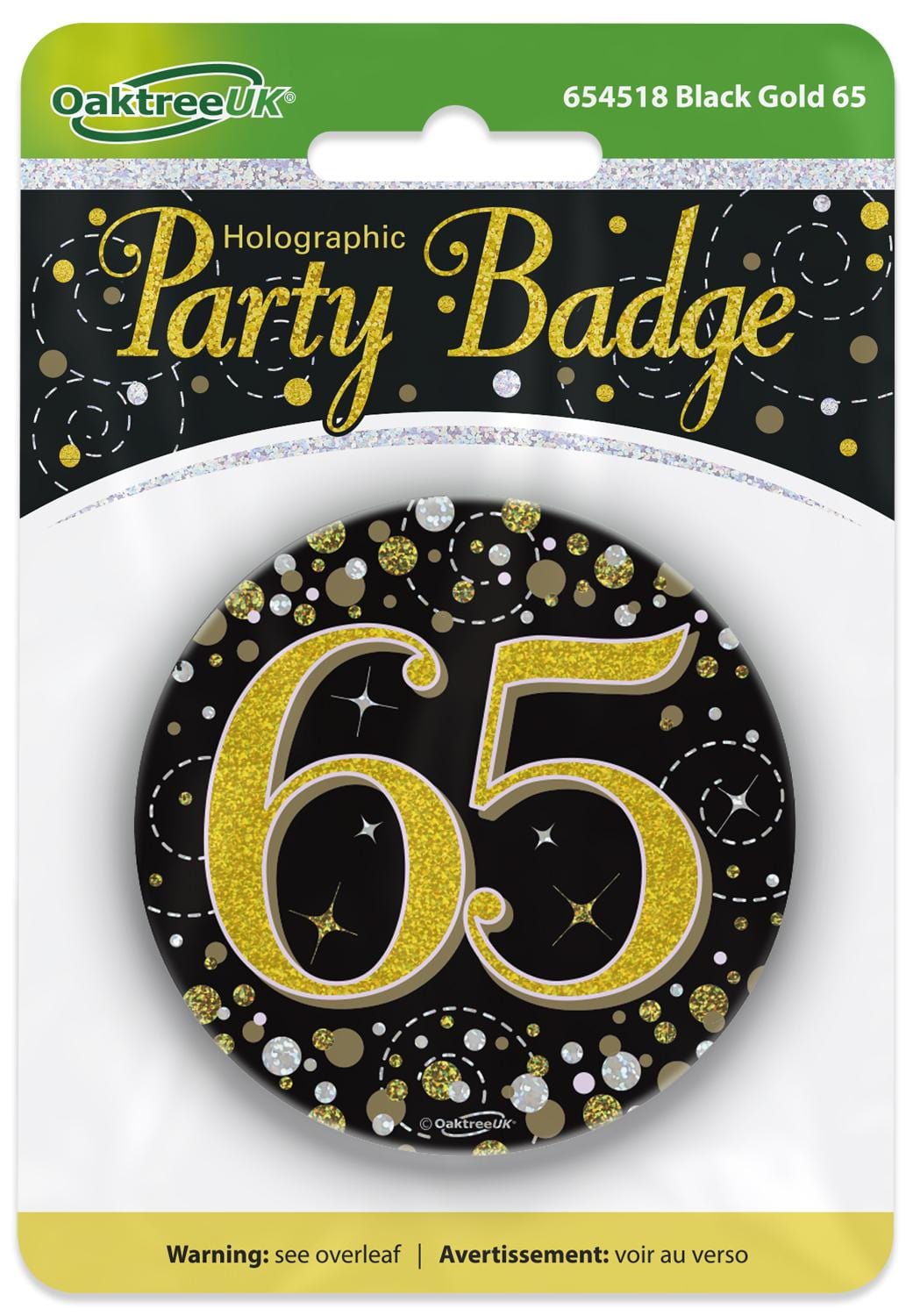 65th Birthday Sparkling Black Gold Fizz Badge