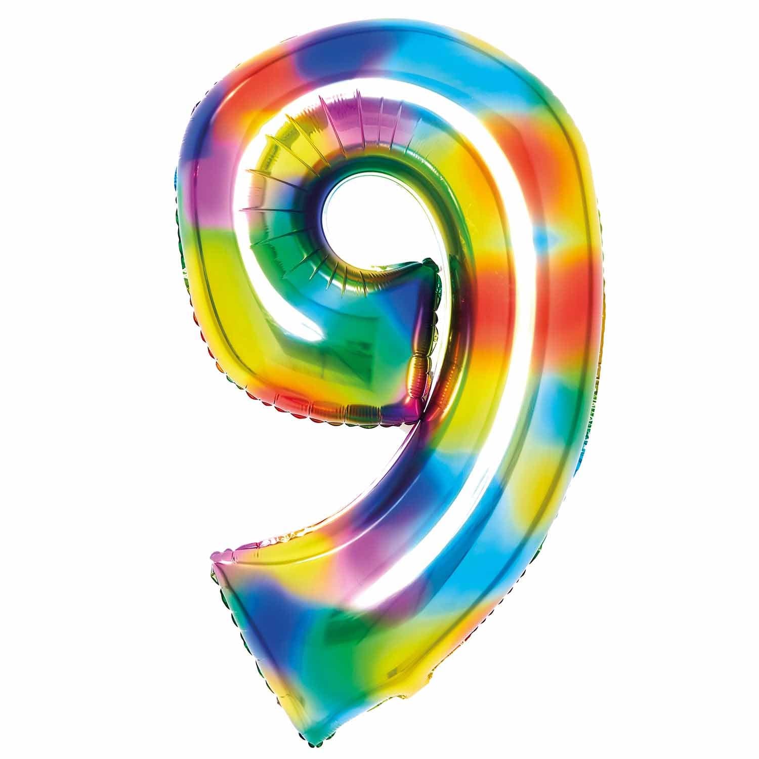 Bright Rainbow Number 9 Foil Balloons 34"
