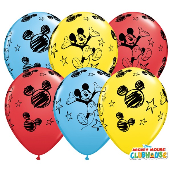 11'' MICKEY MOUSE LATEX RED YELLOW & PALE BLUE ASST 25PK