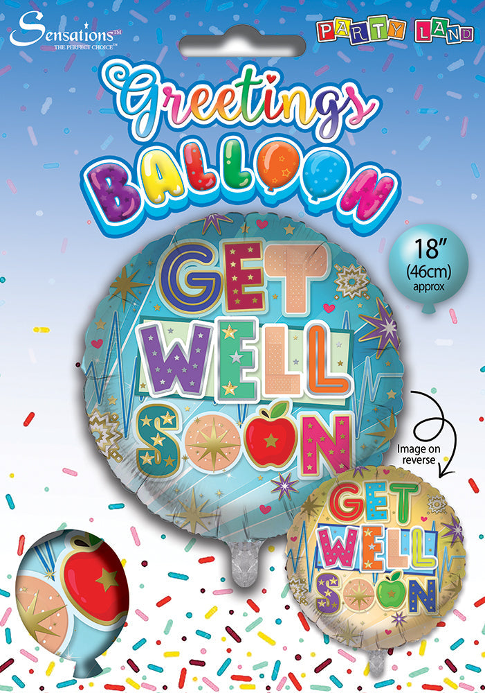 Get Well Soon Lines And Stars 18 Inch Foil Balloon
