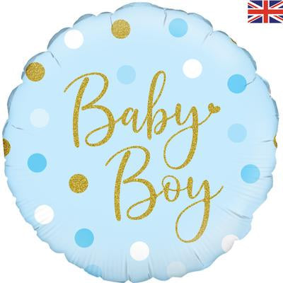18 inch Sparkling Baby Boy Dots Holographic