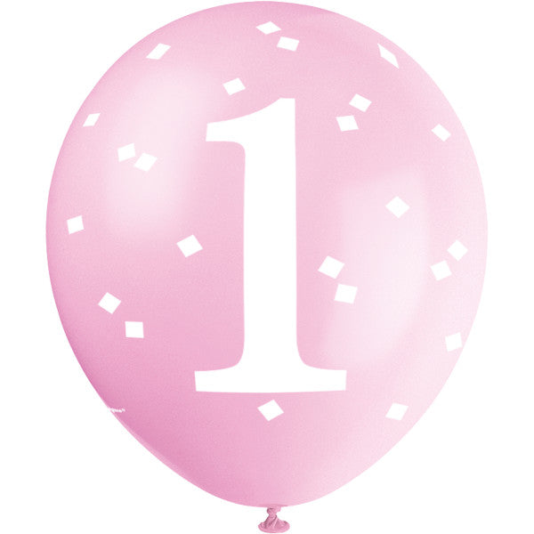 Pink Gingham 1st Birthday 12" Latex Balloons 5pk