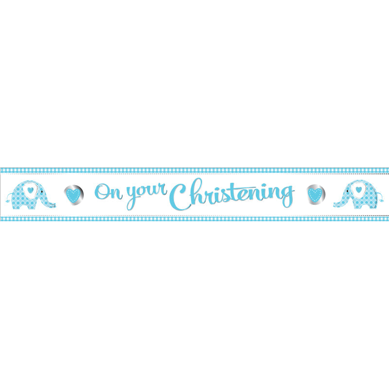 CHRISTENING BLUE ELEPHANT FOIL BANNER 9FT