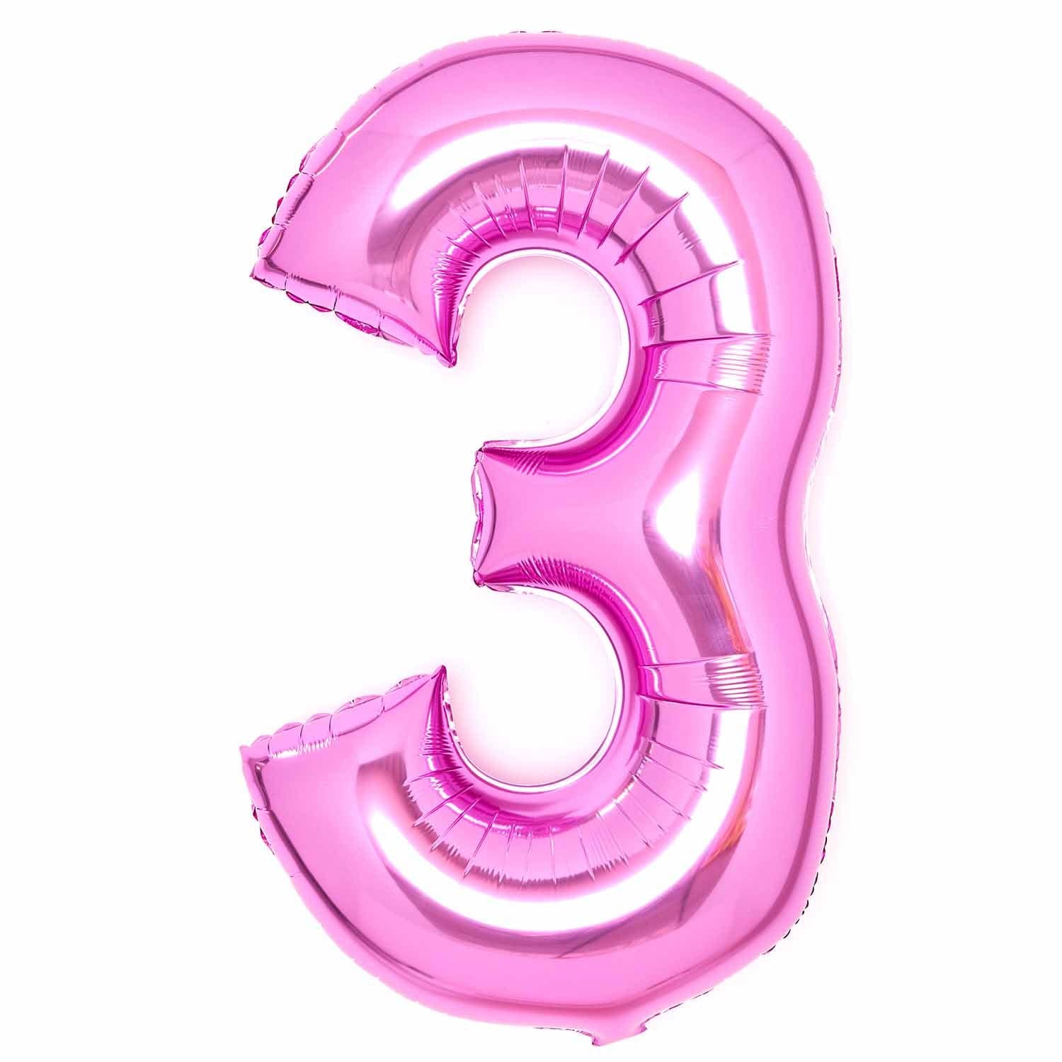 Pink Number 3 Foil Balloons 34"