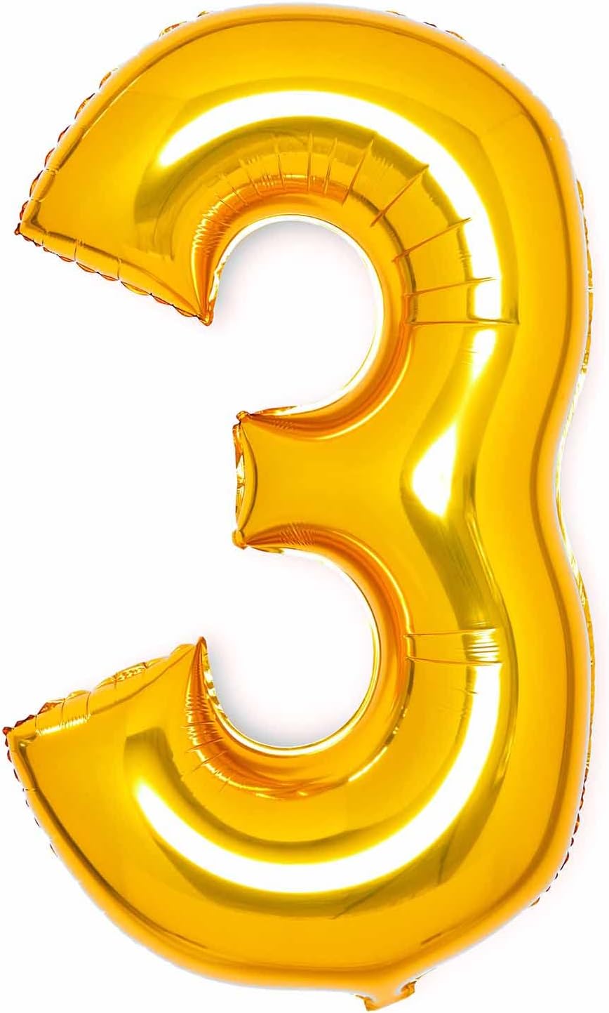 Gold Number 3 Foil Balloons 34