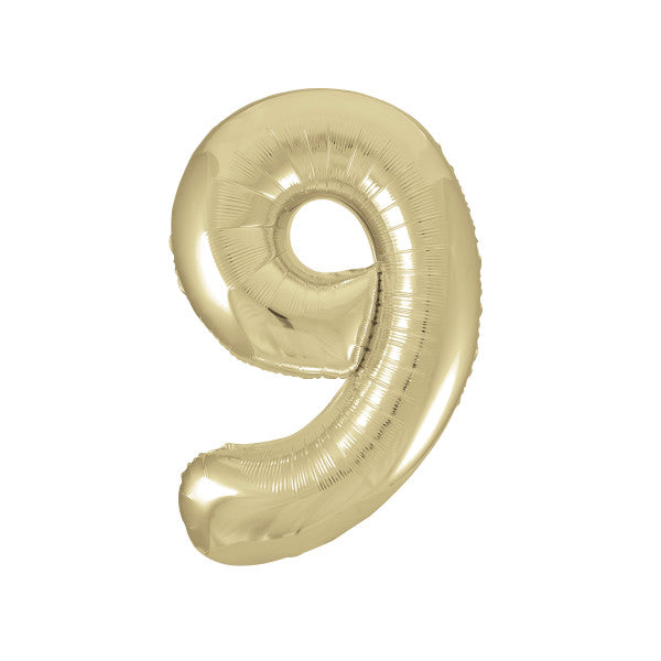 Champagne Gold Number 9 Shaped Foil Balloon 34'', Packaged