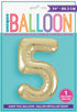 Gold Number 5 Shaped Foil Balloon 34'', Packaged