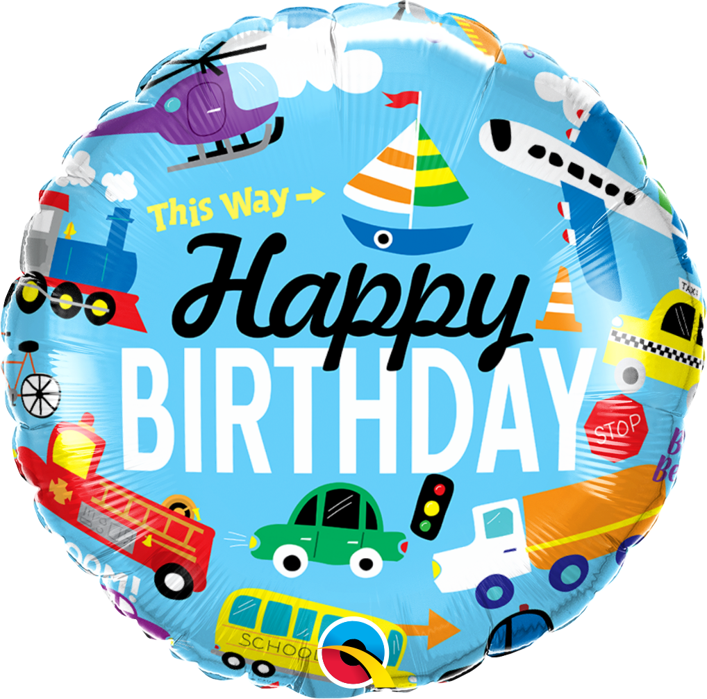 18" Happy Birthday Transportation Balloon