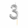 #3 Metallic Silver Finish Numerical Candles 6 cm