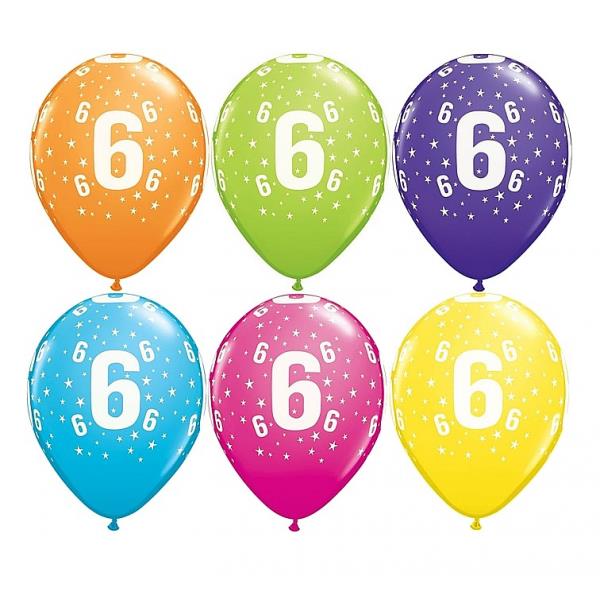 Assorted Colours Latex Balloons 6pk - Age 6