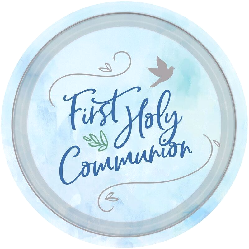 First Holy Communion Plates 23cm - Blue (8pk)