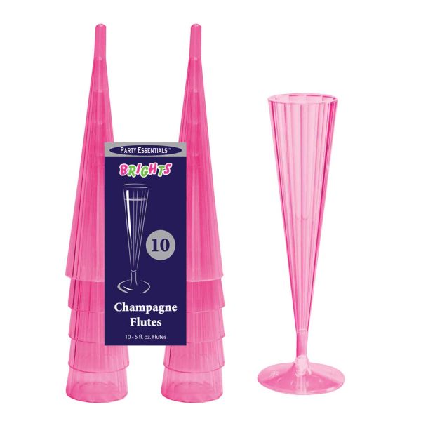 Neon Pink 5oz Plastic Champagne Flutes 10pk
