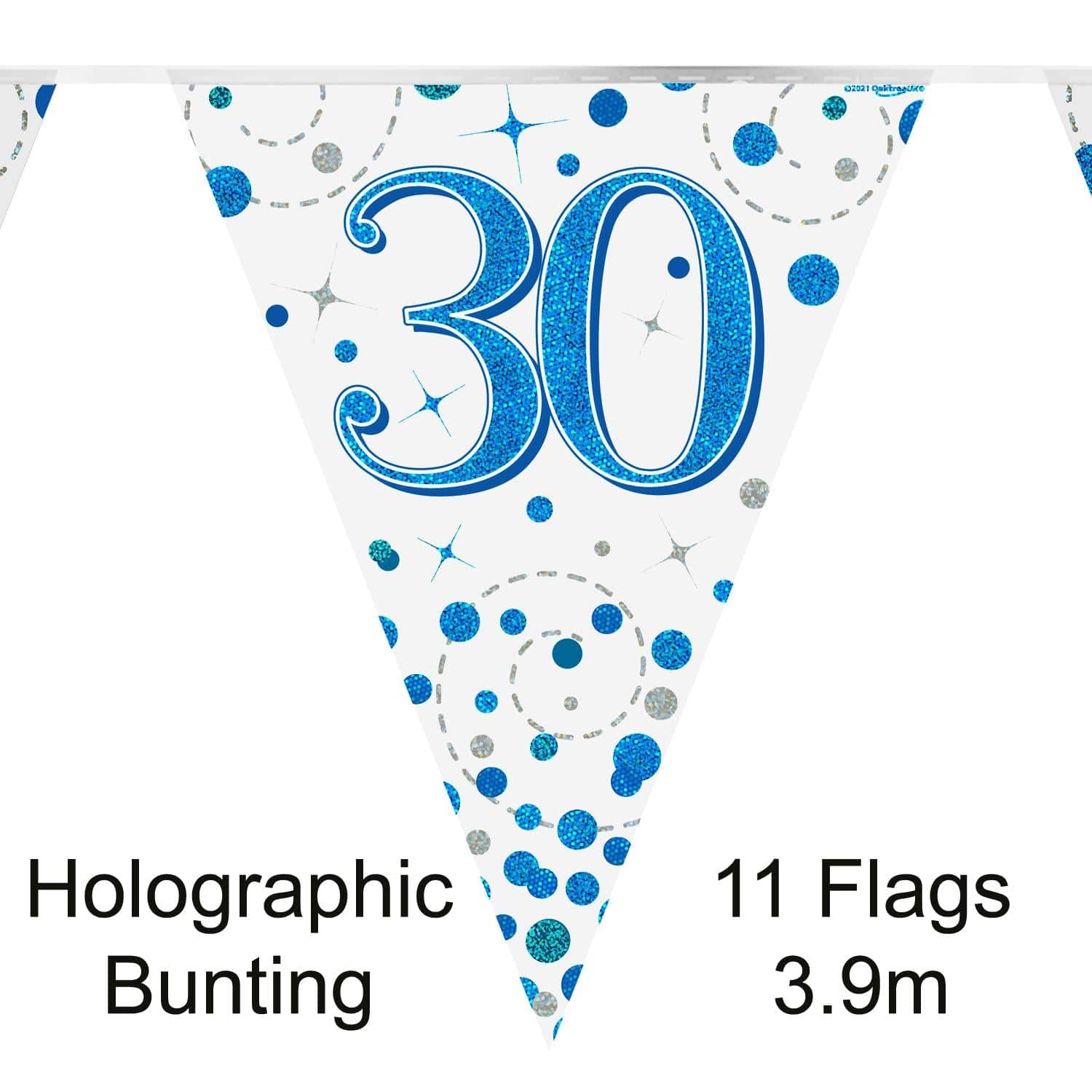 30th Birthday Bunting Blue Fizz - 11 Flags 3.9M