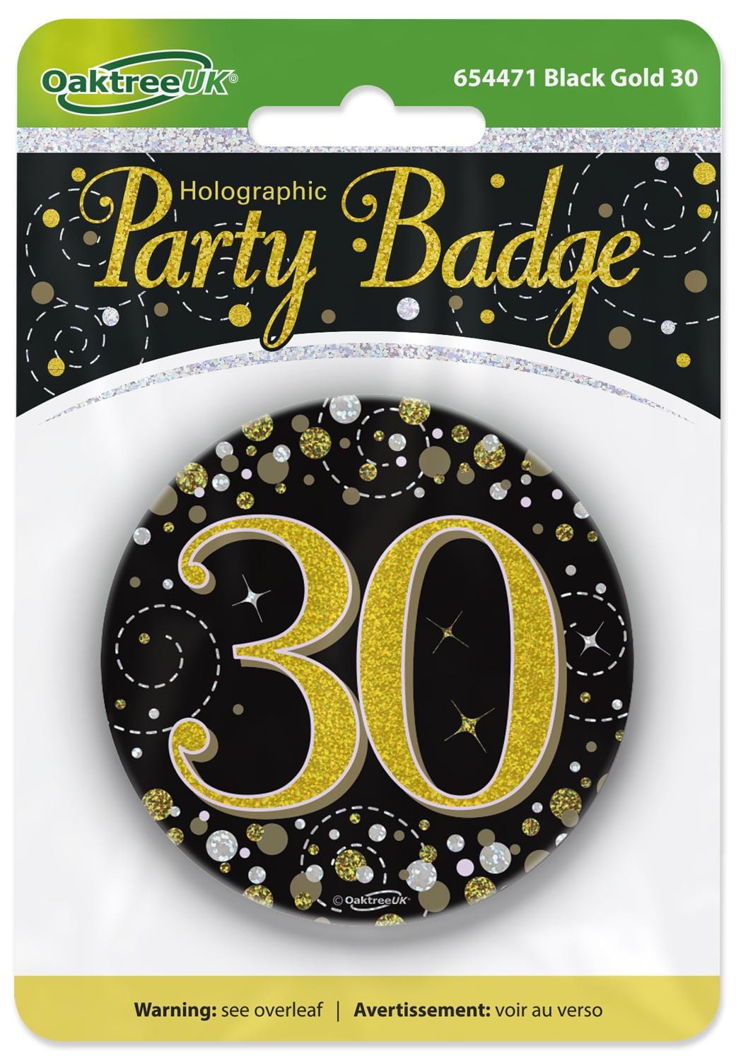30th Birthday Sparkling Black Gold Fizz Badge