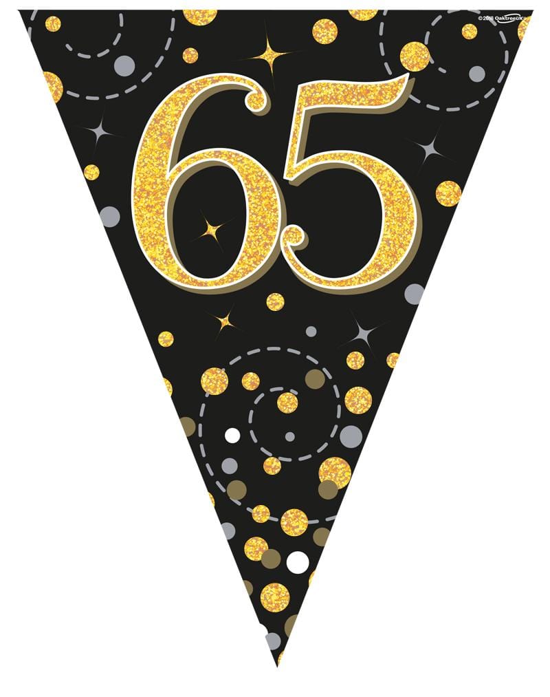 65th Birthday Bunting Black and Gold Fizz - 11 Flags 3.9M