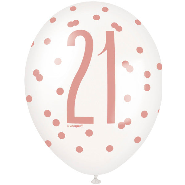 Rose Gold 21st Latex Balloons 6pk