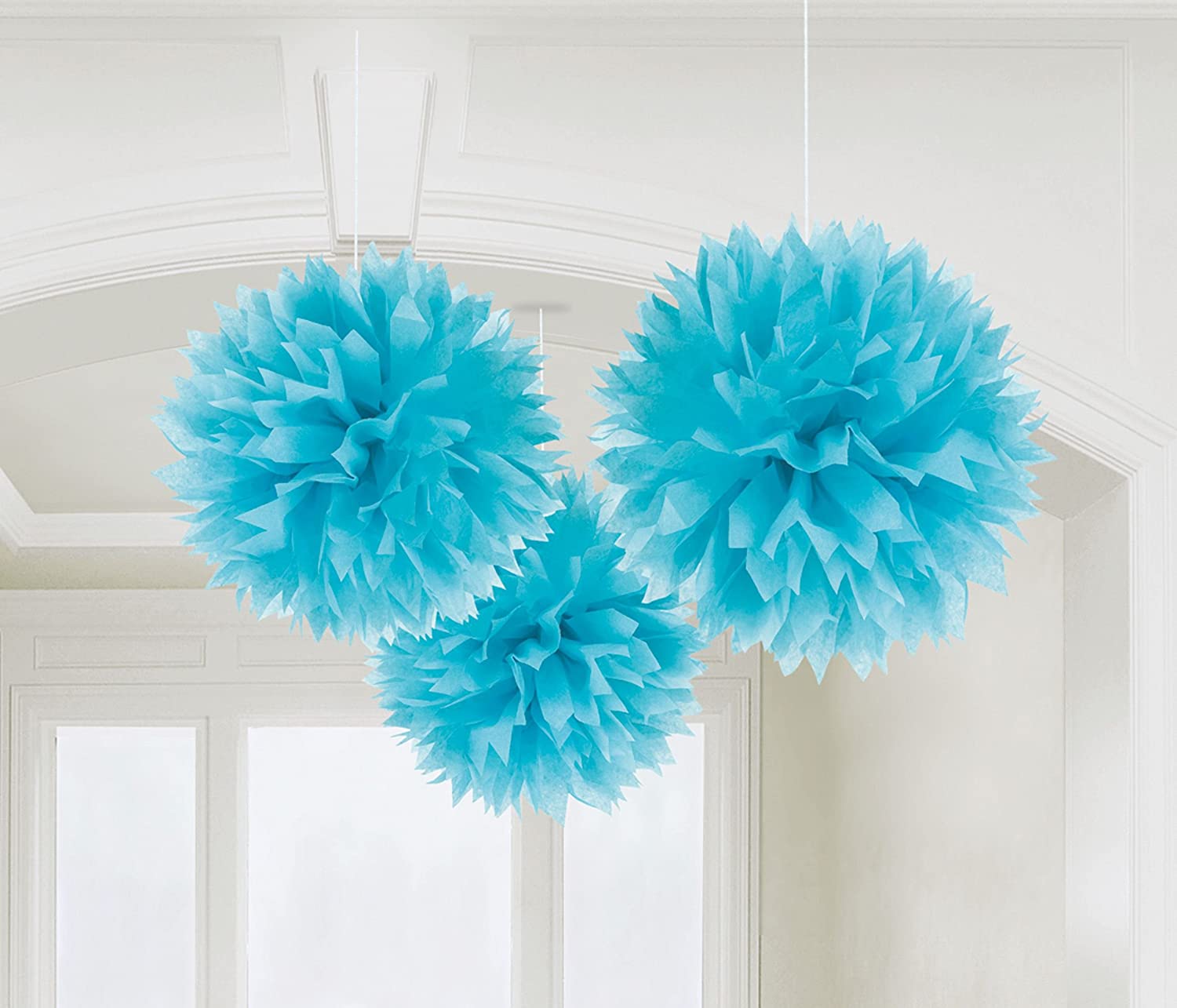 CARIBBEAN BLUE FLUFFY DECORATION 40CM 3PK