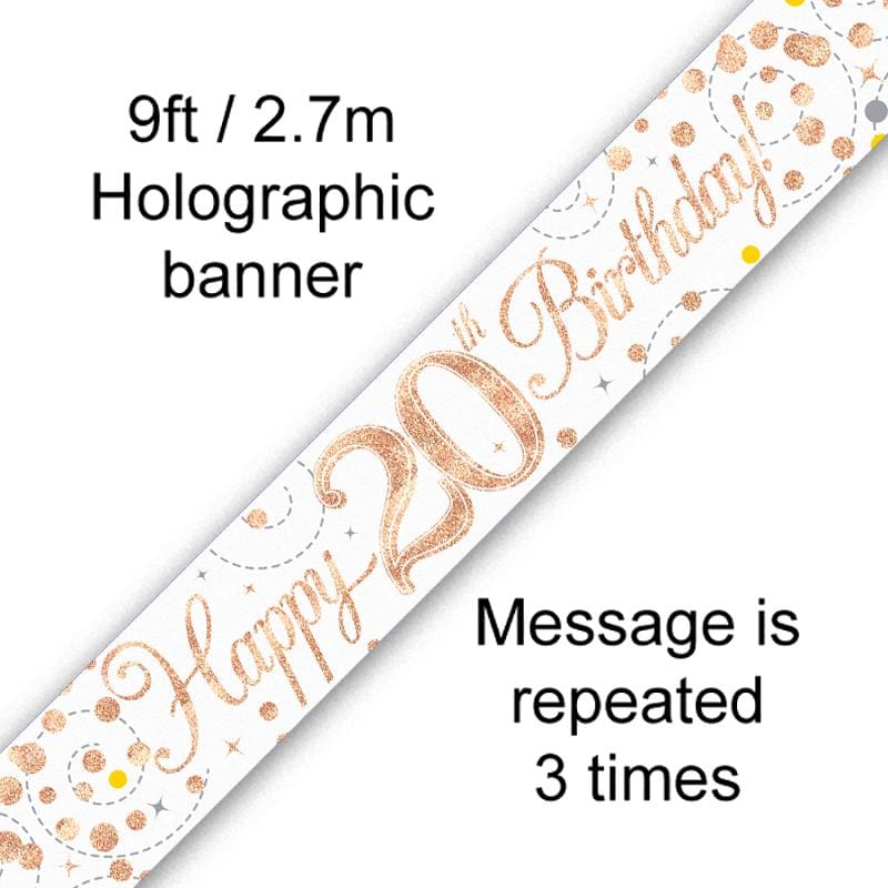 Happy 20th Birthday Rose Gold Fizz 9ft Banner